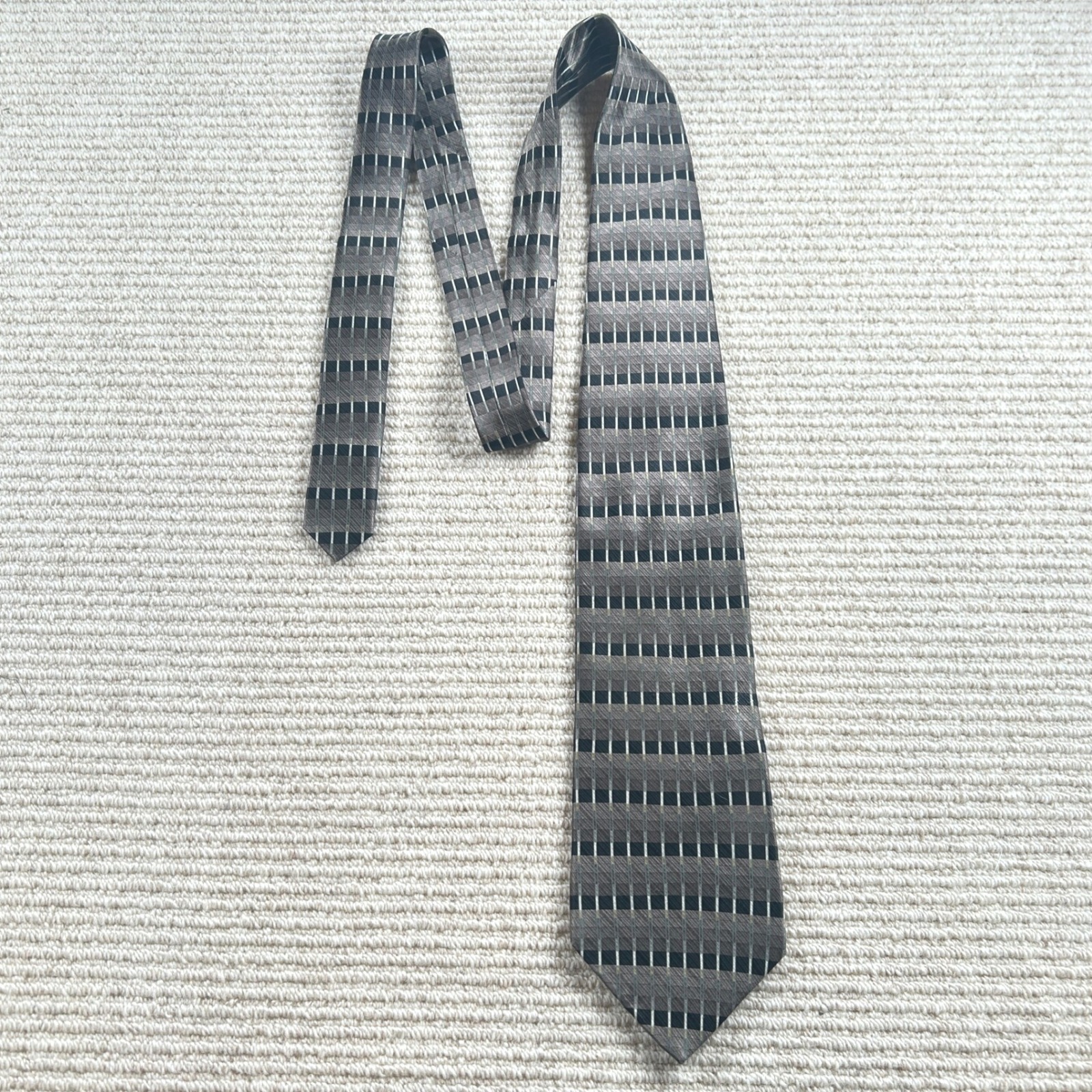Vtg Enrico Guccini Silk Tie Mens Os 90s Brown Black Geometric Executive Office